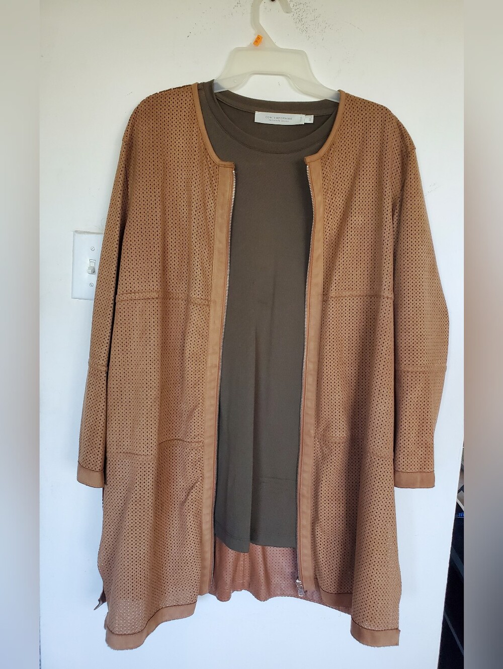 Fall Set ,Perforated Open-Front Brown Coatigan - Unbranded